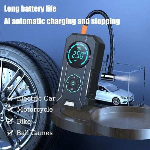 All-in-One Solution! Rechargeable Portable Air Pump, Inflates Tires, Balls & Air Beds