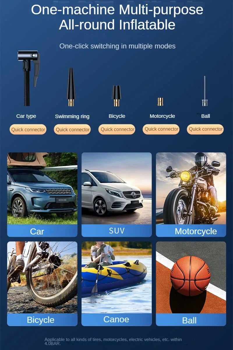 All-in-One Solution! Rechargeable Portable Air Pump, Inflates Tires, Balls & Air Beds