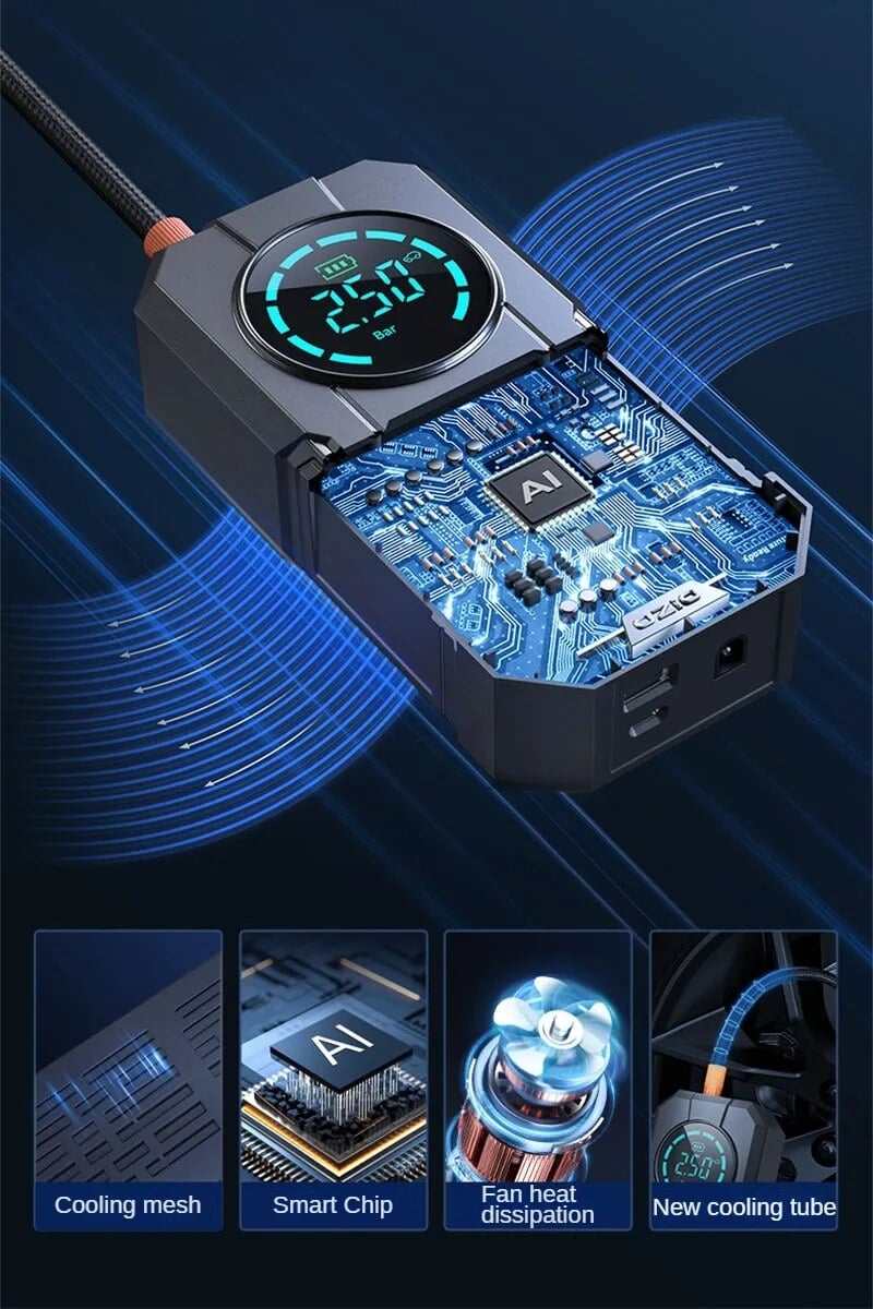 All-in-One Solution! Rechargeable Portable Air Pump, Inflates Tires, Balls & Air Beds