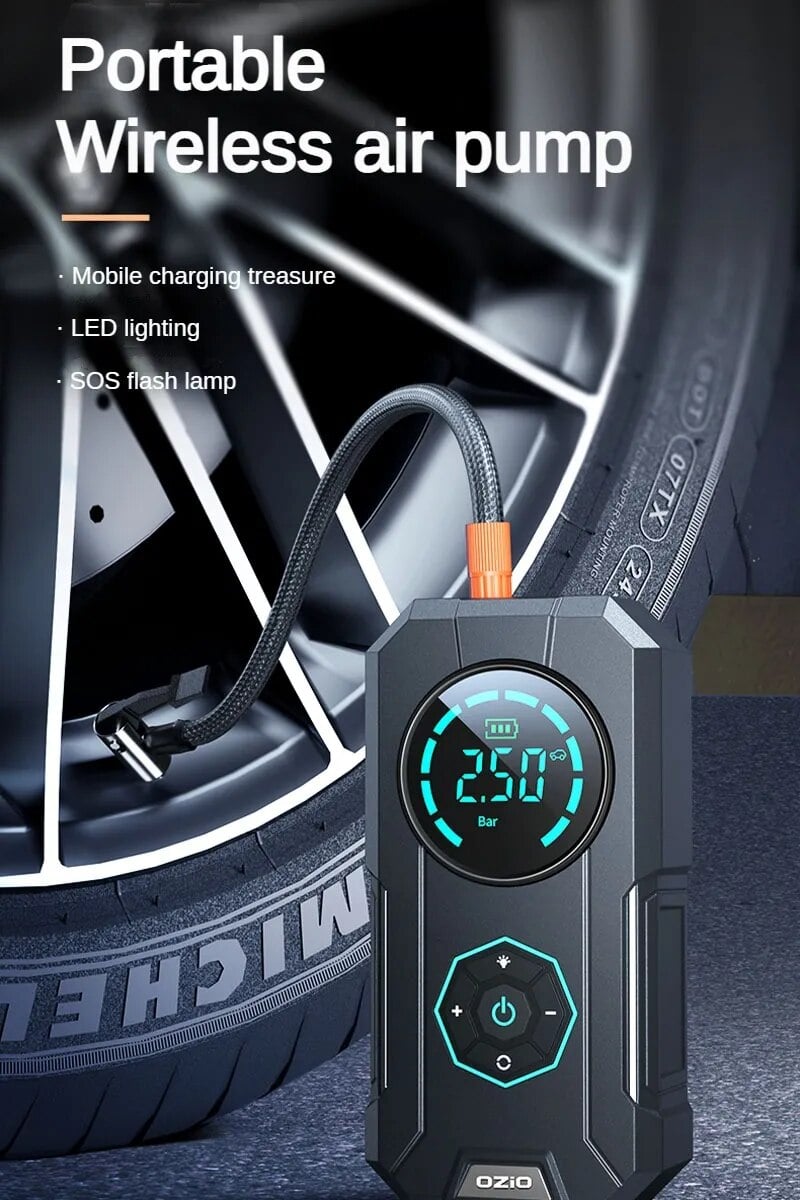 All-in-One Solution! Rechargeable Portable Air Pump, Inflates Tires, Balls & Air Beds